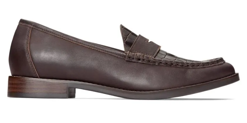 Vionic Chocolate Embossed Leather Waverly Womens Loafter Shoes