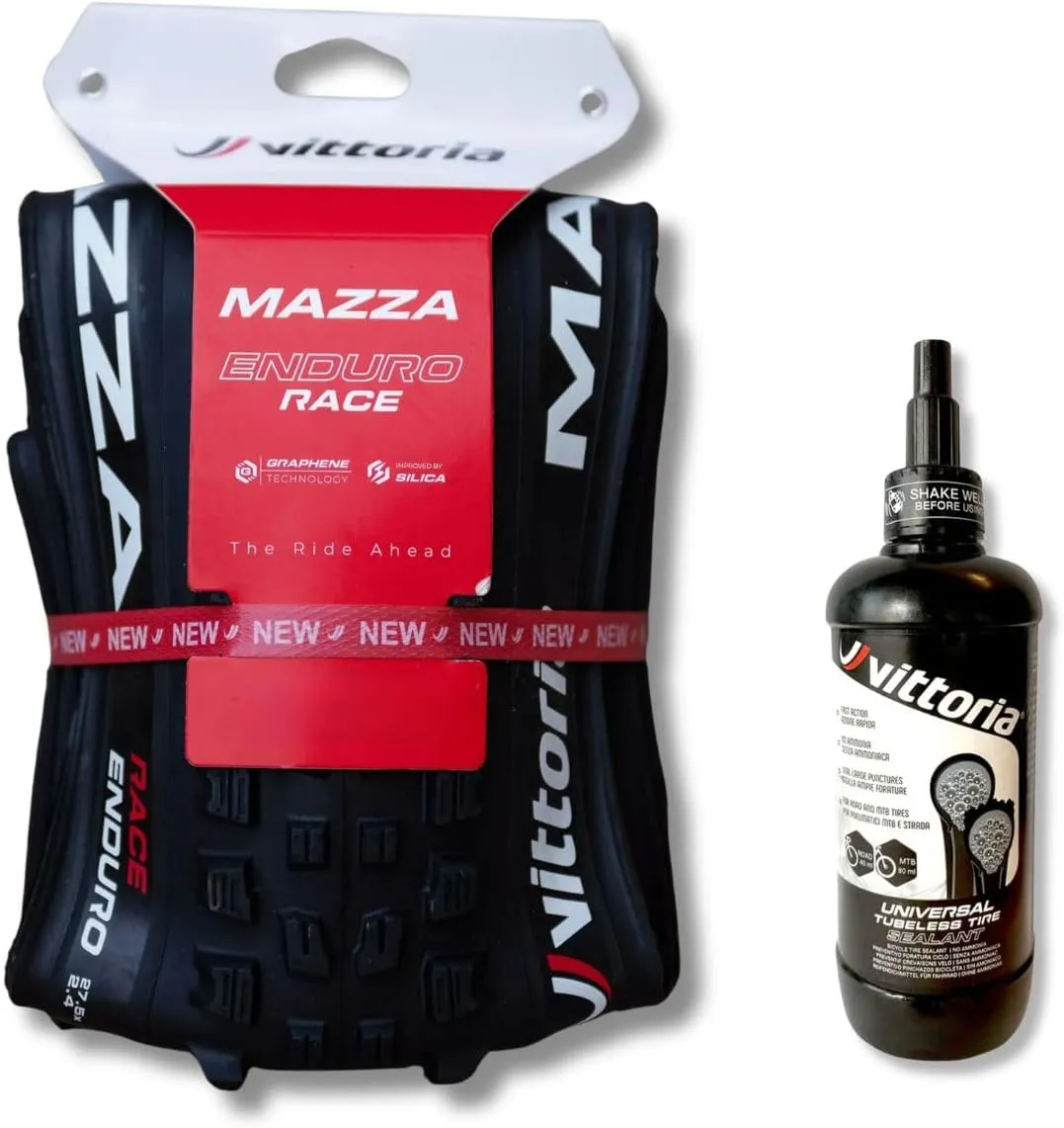 Vittoria Mazza Enduro Mountain Bike Tire Bundle with 150ml Universal Tubeless Tire Sealant - 29x2.6