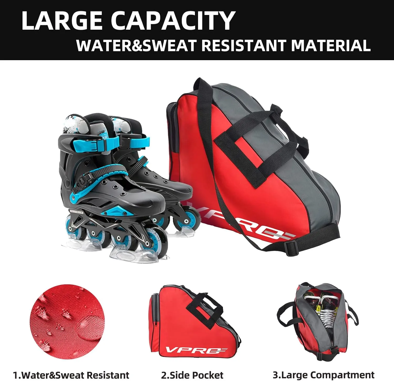 VPRO Ice & Inline Skate Bag - Roller Skate Bag with Adjustable Shoulder Strap and Top Handle for Kids and Adults