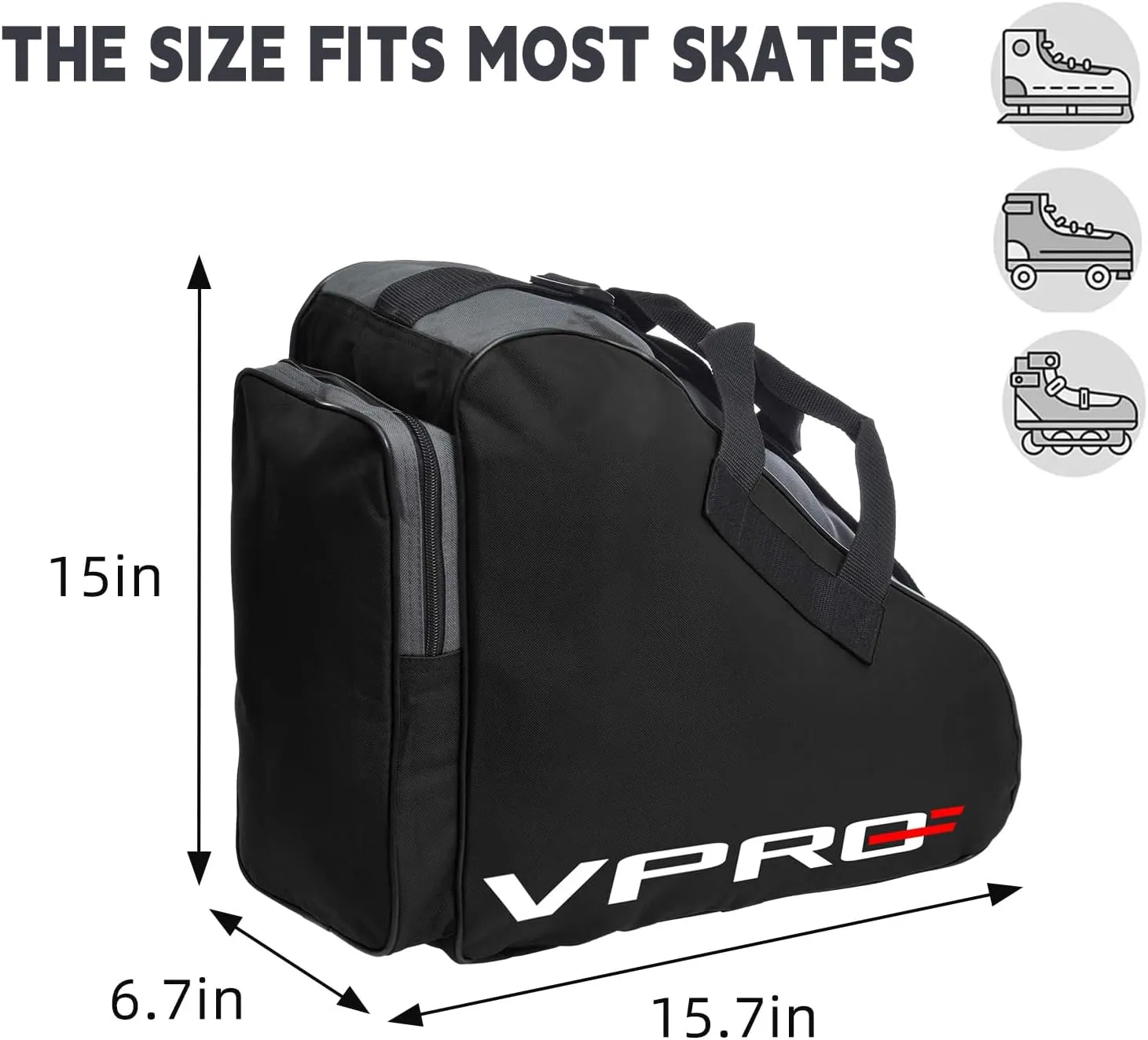 VPRO Ice & Inline Skate Bag - Roller Skate Bag with Adjustable Shoulder Strap and Top Handle for Kids and Adults