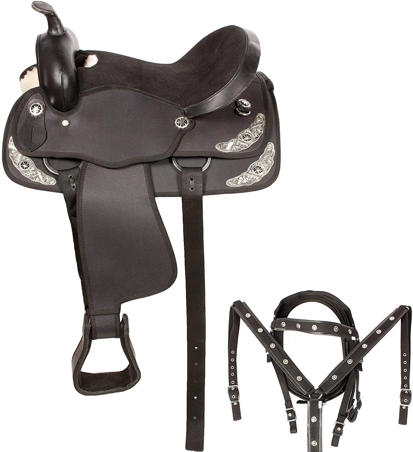 Western Barrel Racing Handmade Synthetic Cordura Horse Saddle Lightweight Trail Tack Equestrian Get Matching Headstall, Breastplate & REINS Size 10"-18" inches Seat Available, FRI30