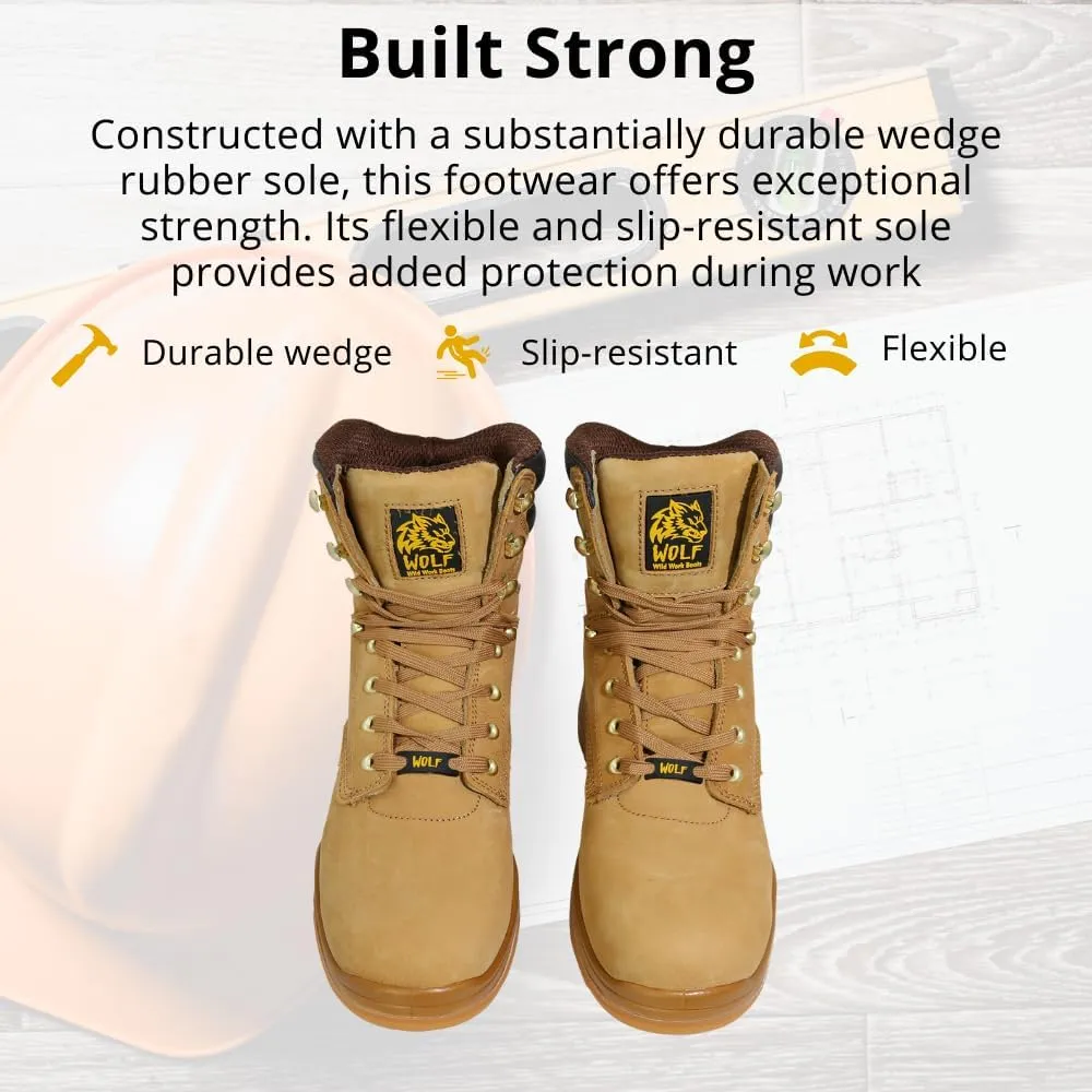 WOLF Work Boot | 100% Genuine Upper Leather | Oil, Heat, Chemical Resistant | Electrical Hazards | Non-Slip Rubber Sole | Padded Collar | Construction | Industrial PPE