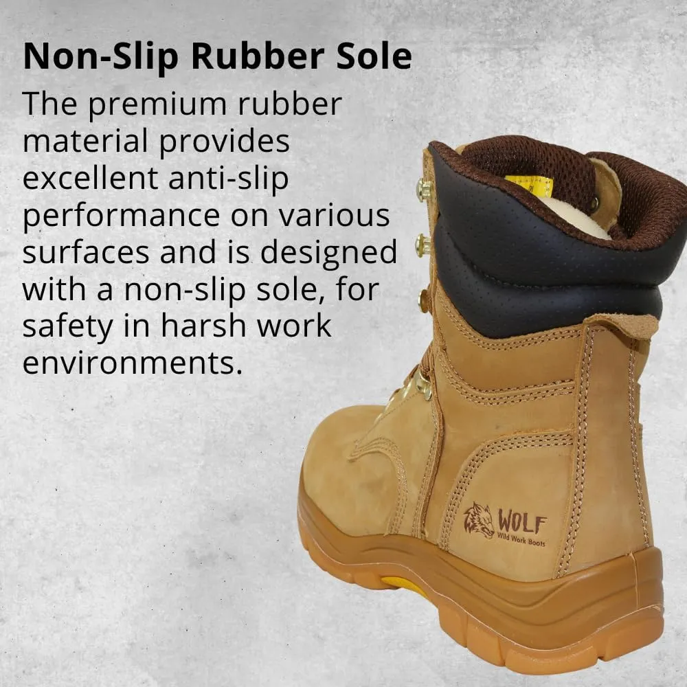 WOLF Work Boot | 100% Genuine Upper Leather | Oil, Heat, Chemical Resistant | Electrical Hazards | Non-Slip Rubber Sole | Padded Collar | Construction | Industrial PPE