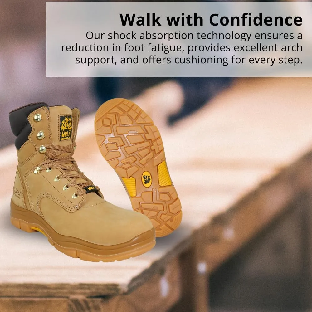 WOLF Work Boot | 100% Genuine Upper Leather | Oil, Heat, Chemical Resistant | Electrical Hazards | Non-Slip Rubber Sole | Padded Collar | Construction | Industrial PPE