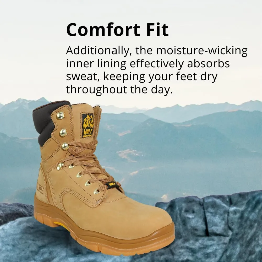 WOLF Work Boot | 100% Genuine Upper Leather | Oil, Heat, Chemical Resistant | Electrical Hazards | Non-Slip Rubber Sole | Padded Collar | Construction | Industrial PPE