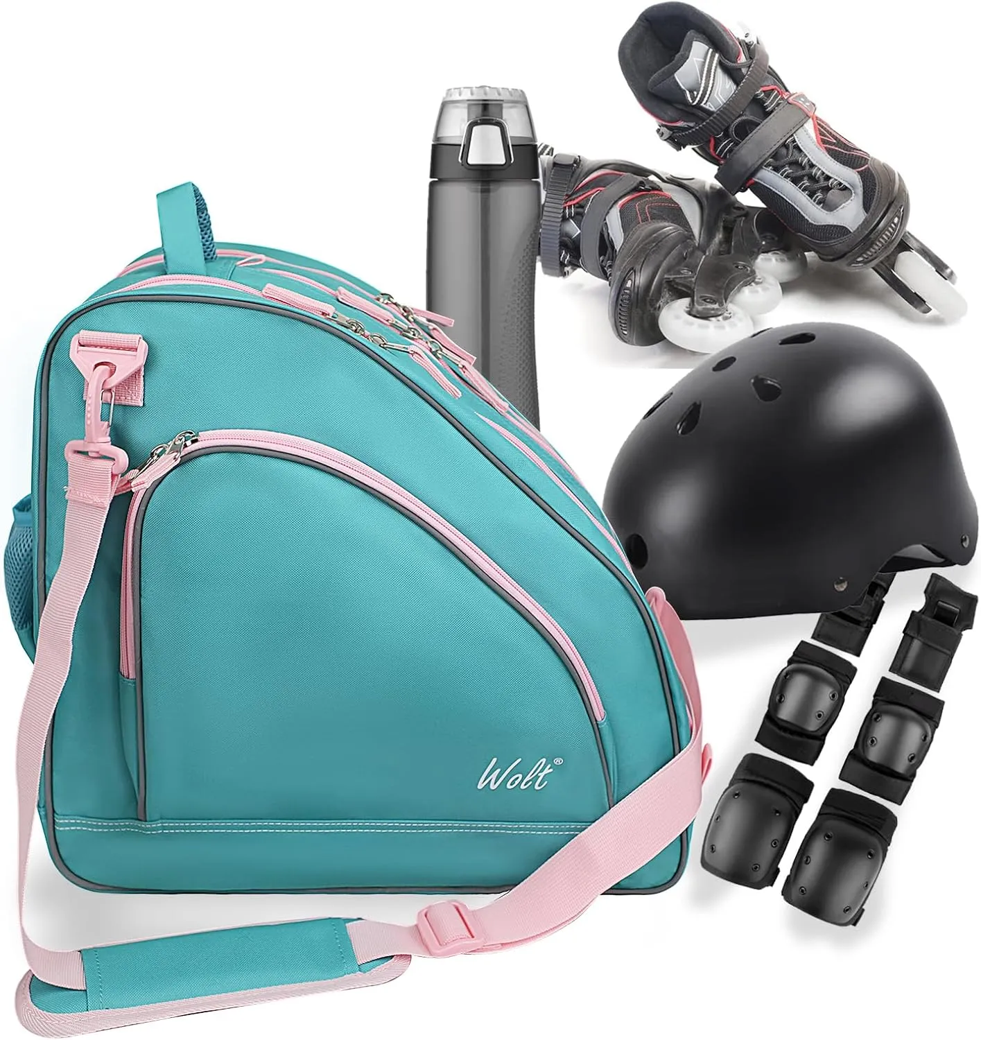 WOLT Ice Skate Bag - Roller Skate Bag, Inline Skate Bag with Adjustable Shoulder Strap for Both Youth and Adults.