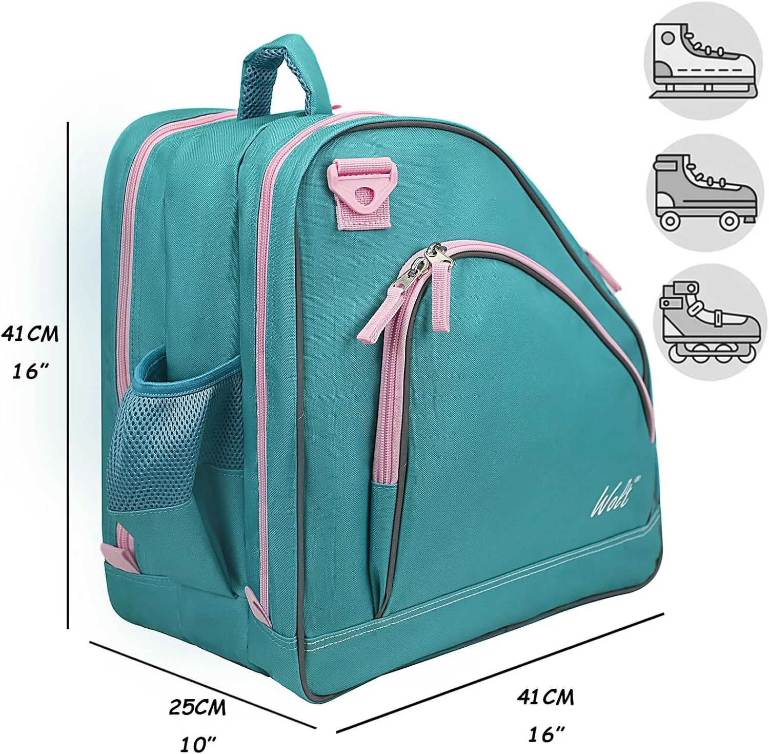 WOLT Ice Skate Bag - Roller Skate Bag, Inline Skate Bag with Adjustable Shoulder Strap for Both Youth and Adults.