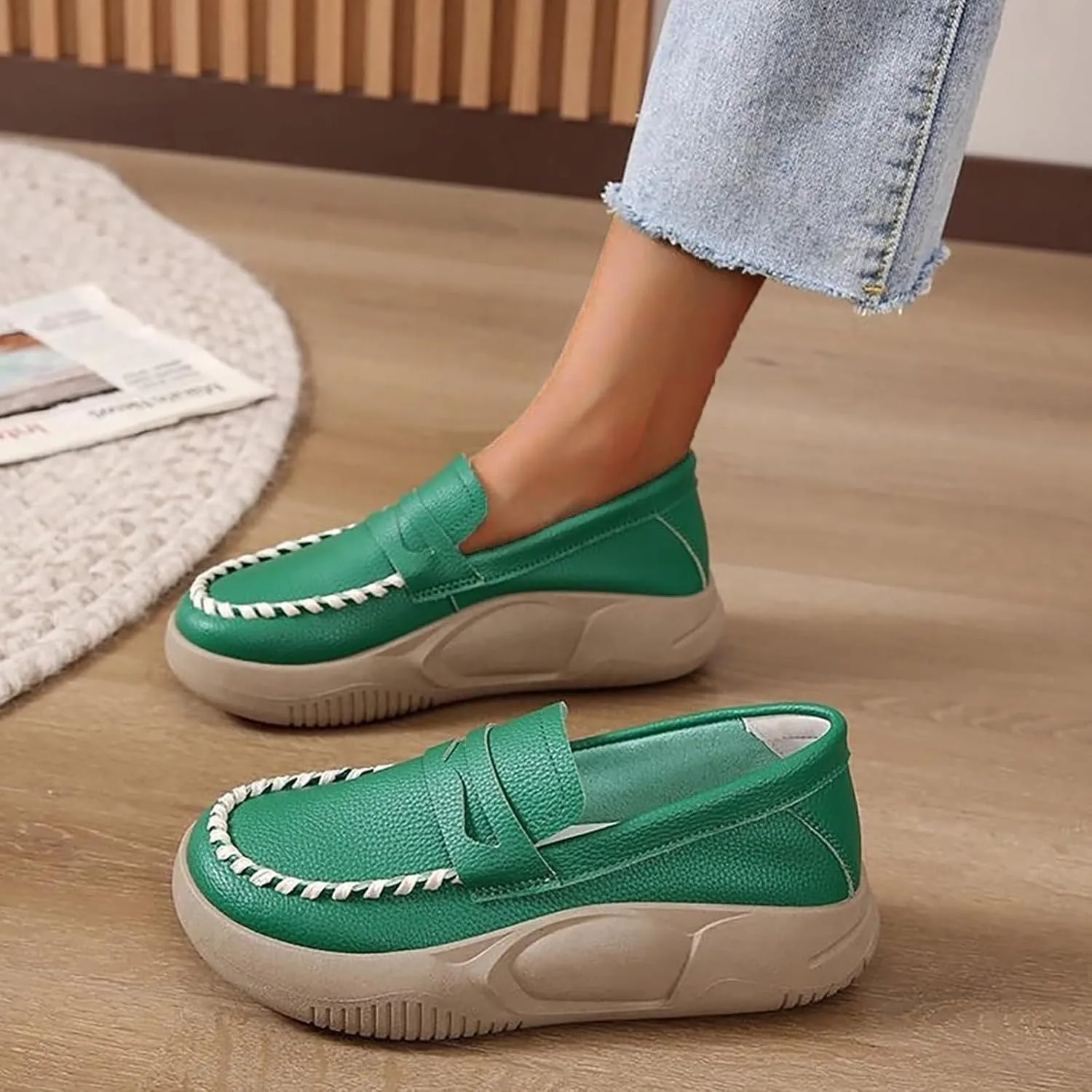 Womens Loafers Comfortable Dressy Lurebest Shoes for Women, Soft Soled Corrective Loafers, Slip on Orthopedic Walking Shoes Lurebest Platform Loafer Muffin Sandals All Day Comfort