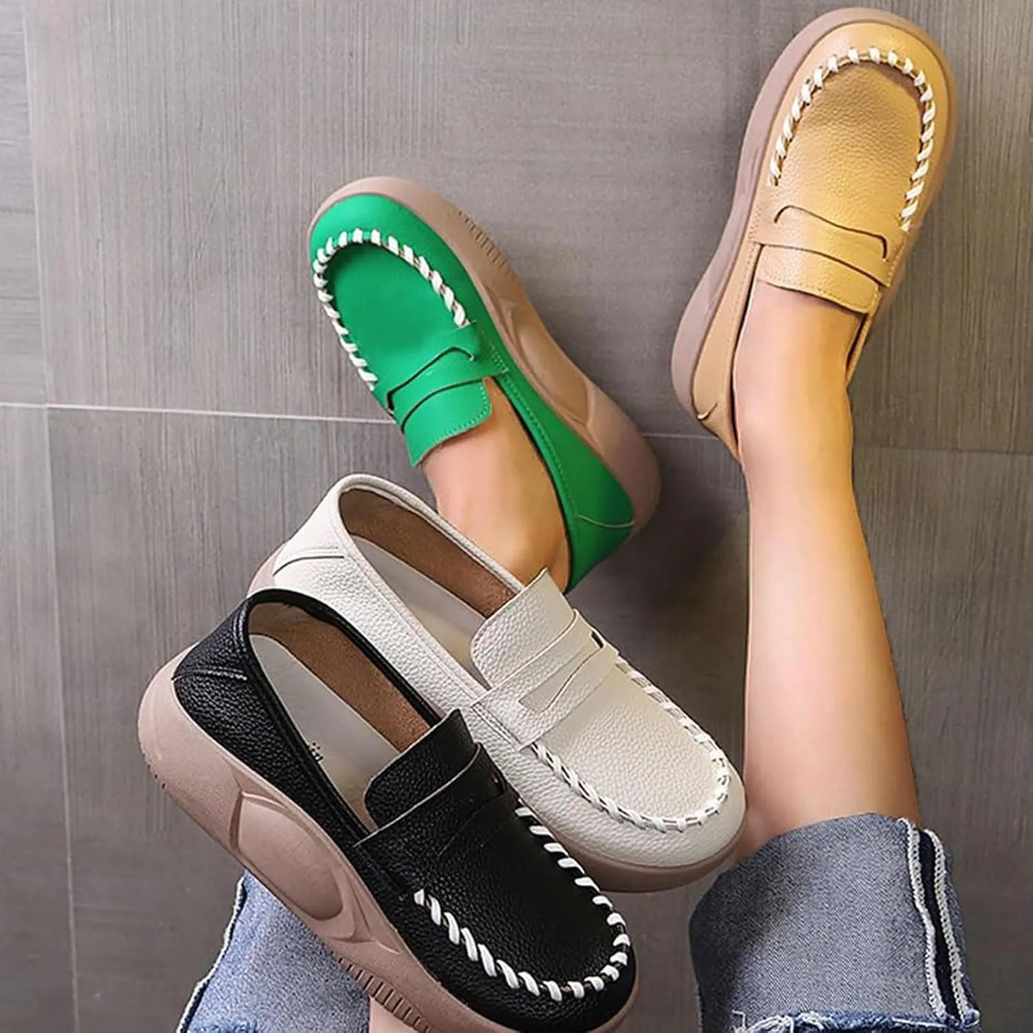 Womens Loafers Comfortable Dressy Lurebest Shoes for Women, Soft Soled Corrective Loafers, Slip on Orthopedic Walking Shoes Lurebest Platform Loafer Muffin Sandals All Day Comfort