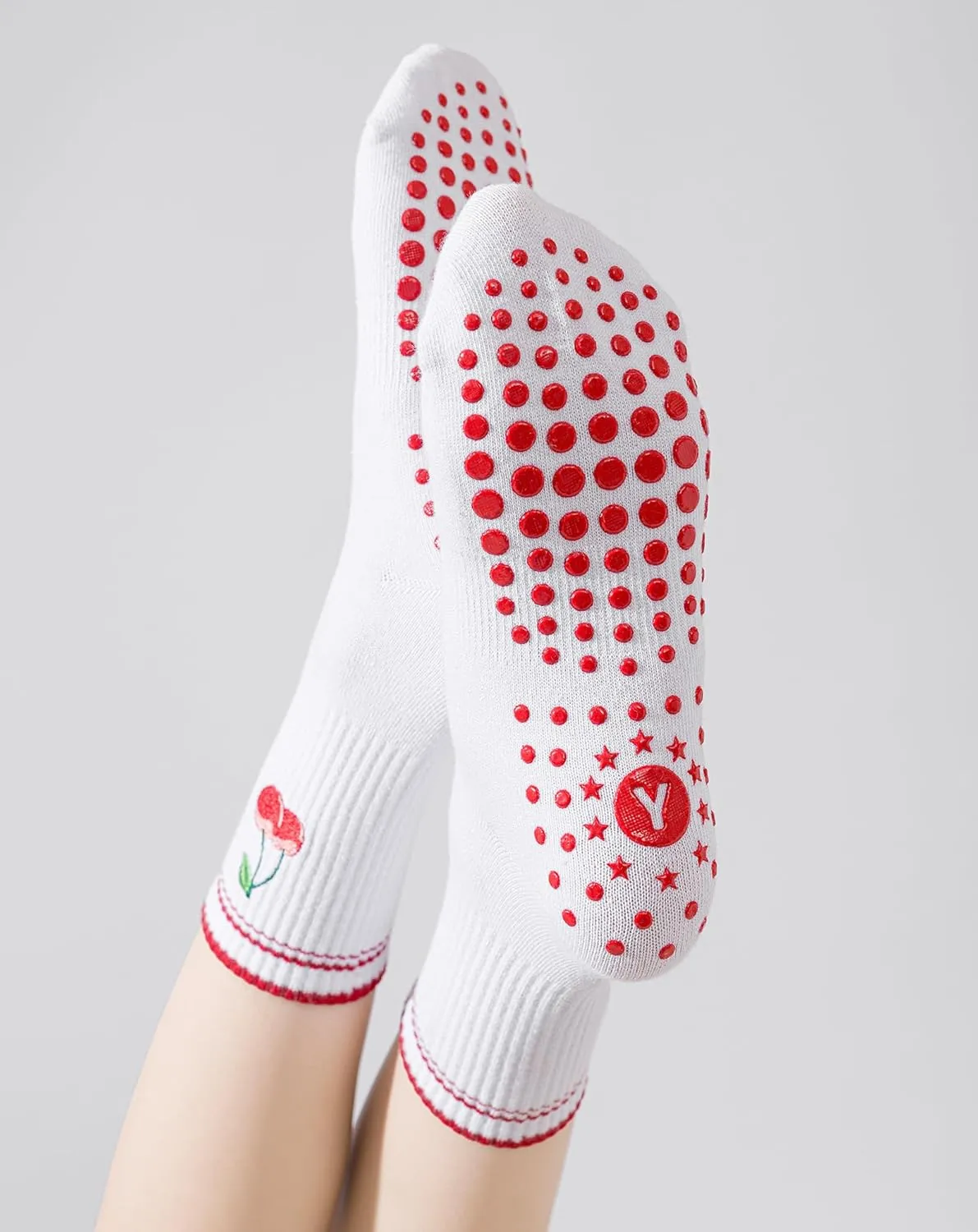 Yawlsow Pilates Grip Socks for Women Yoga Grippy Socks Cute Barre Non Skid Athletic Crew Sticky Sock Workout Hospital