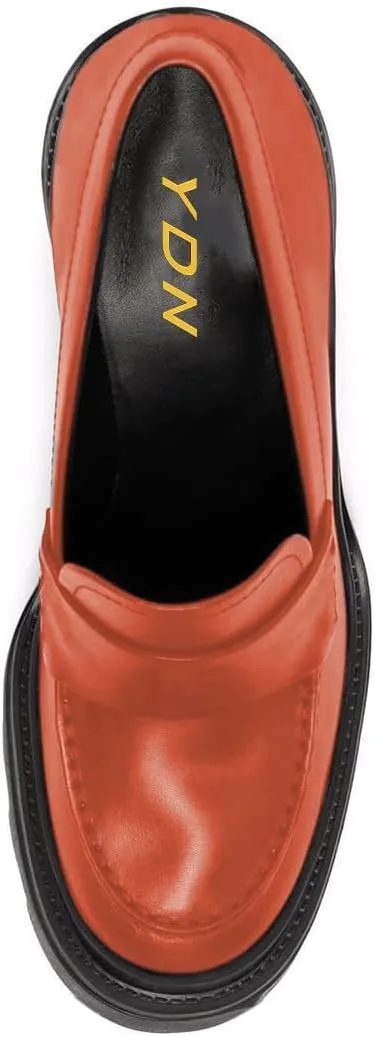 YDN Women Chunky High Heels Round Toe Oxford Loafer Shoes Slip On Office Work Pumps Size 4-16 US