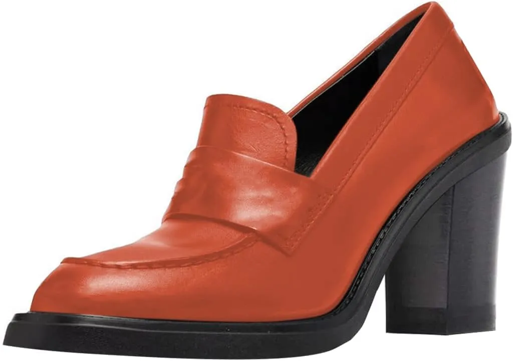 YDN Women Chunky High Heels Round Toe Oxford Loafer Shoes Slip On Office Work Pumps Size 4-16 US