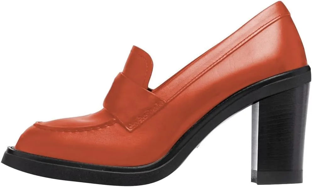YDN Women Chunky High Heels Round Toe Oxford Loafer Shoes Slip On Office Work Pumps Size 4-16 US