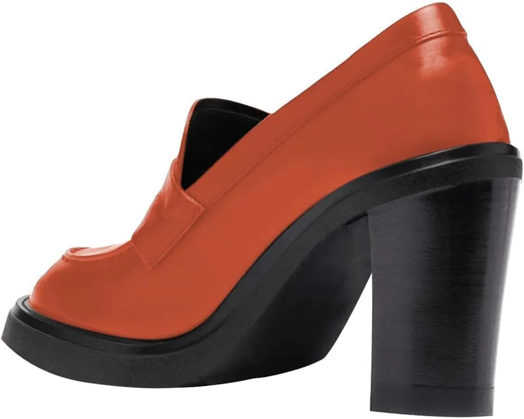 YDN Women Chunky High Heels Round Toe Oxford Loafer Shoes Slip On Office Work Pumps Size 4-16 US